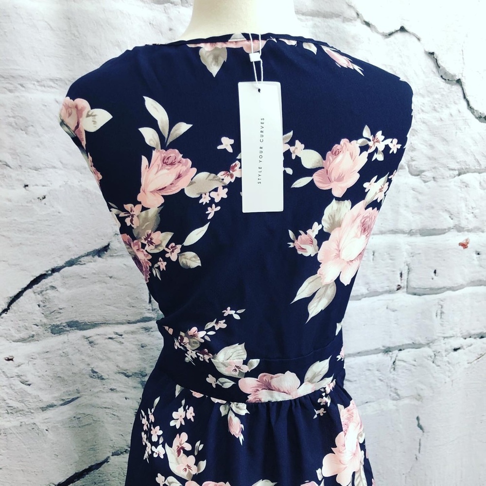 SOLDNWT Rose Gal Navy Blue Pink High Low Dress - Picture 3 of 5